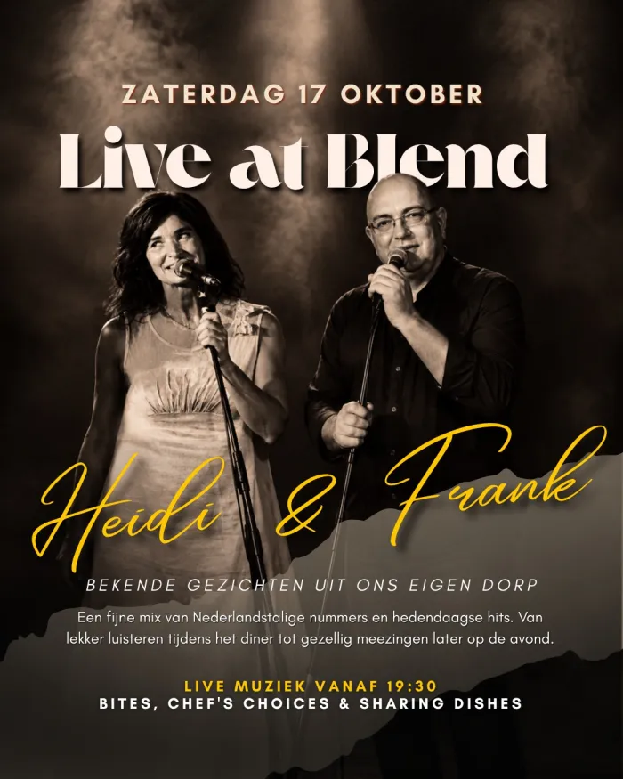 Poster Live at Blend met Heidi & Frank op zaterdag 17 oktober