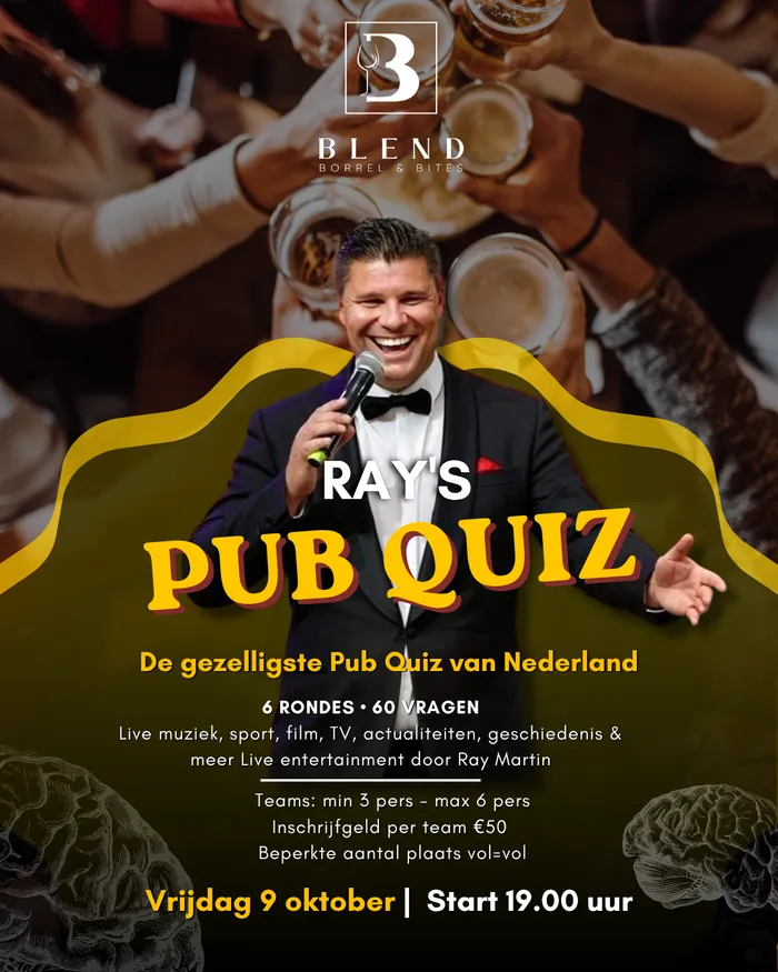 Poster Ray's Pub Quiz op vrijdag 9 oktober